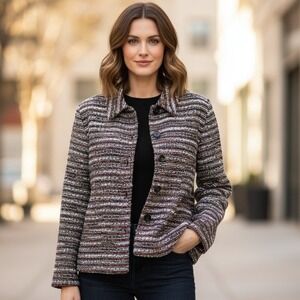 Sara Studio Tweed Blazer‎ Jacket Women's Button Front Boho Old Money Large NWT